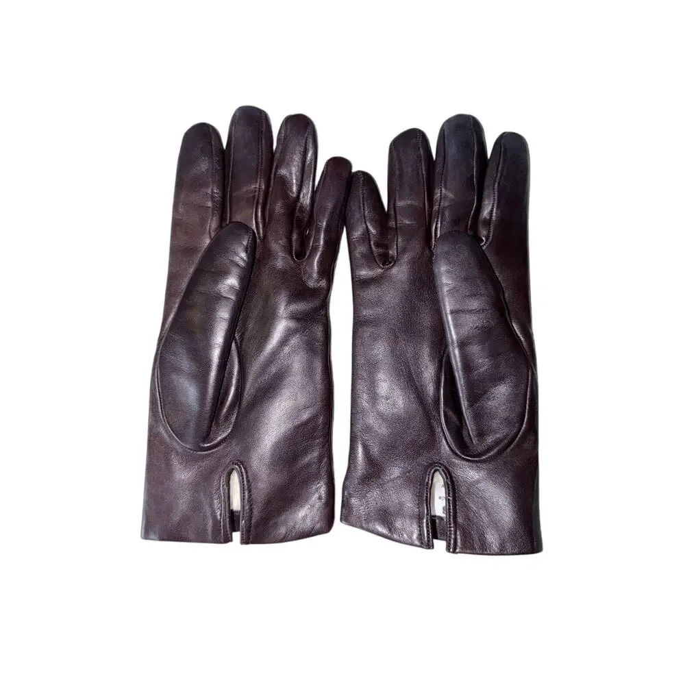 Brown Italian leather women’s gloves size 8 lined made in Italy